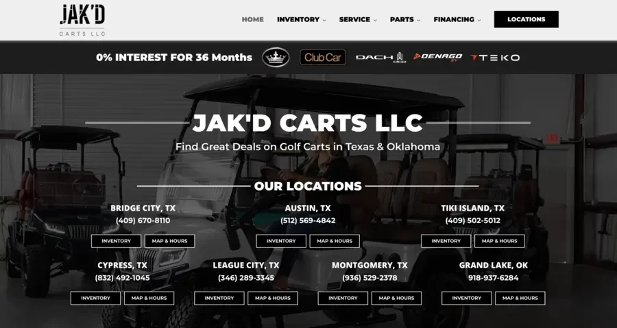 JAK'D Carts dealership website