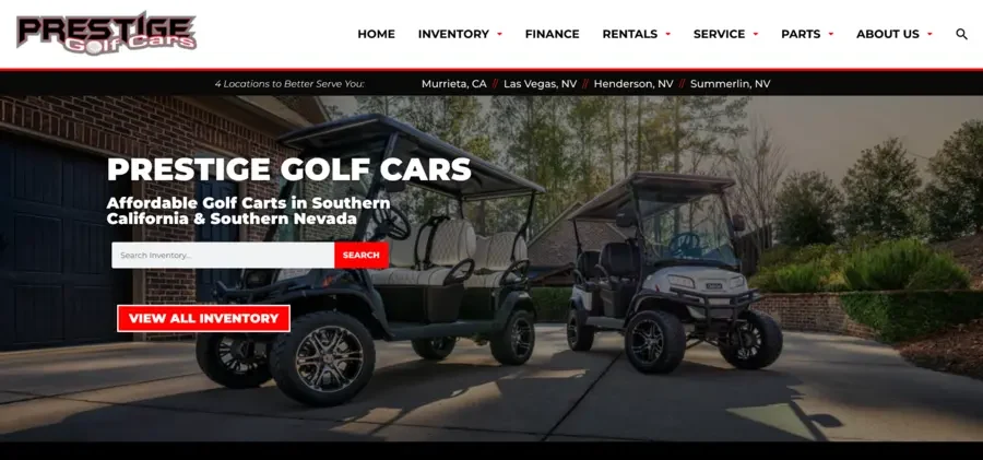 Prestige Golf Cars dealership website