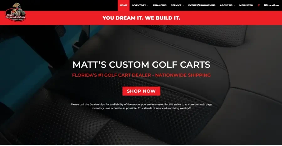 Matt's Custom Golf Carts dealership website