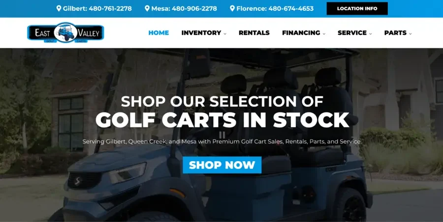 East Valley Golf Carts dealership website