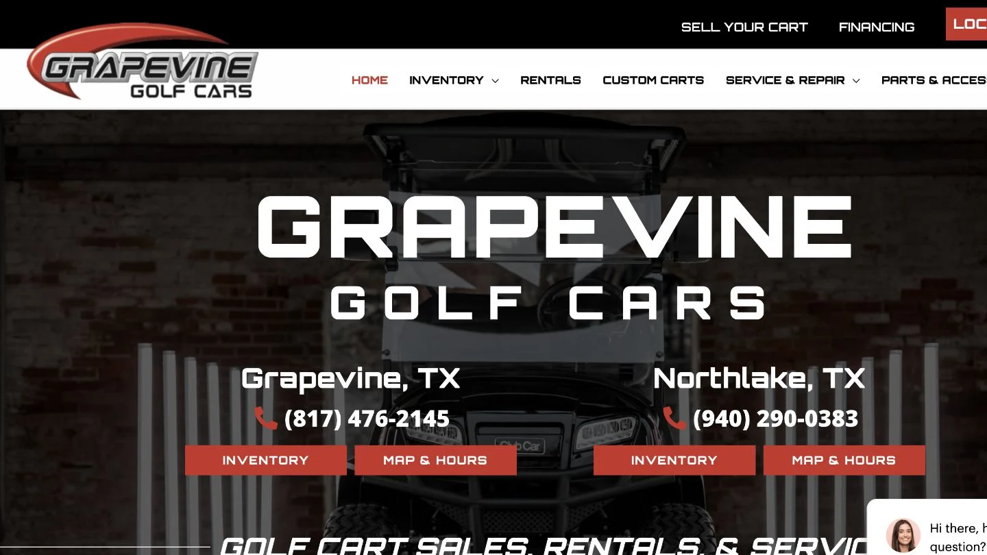 Grapevine Golf Cars dealership website